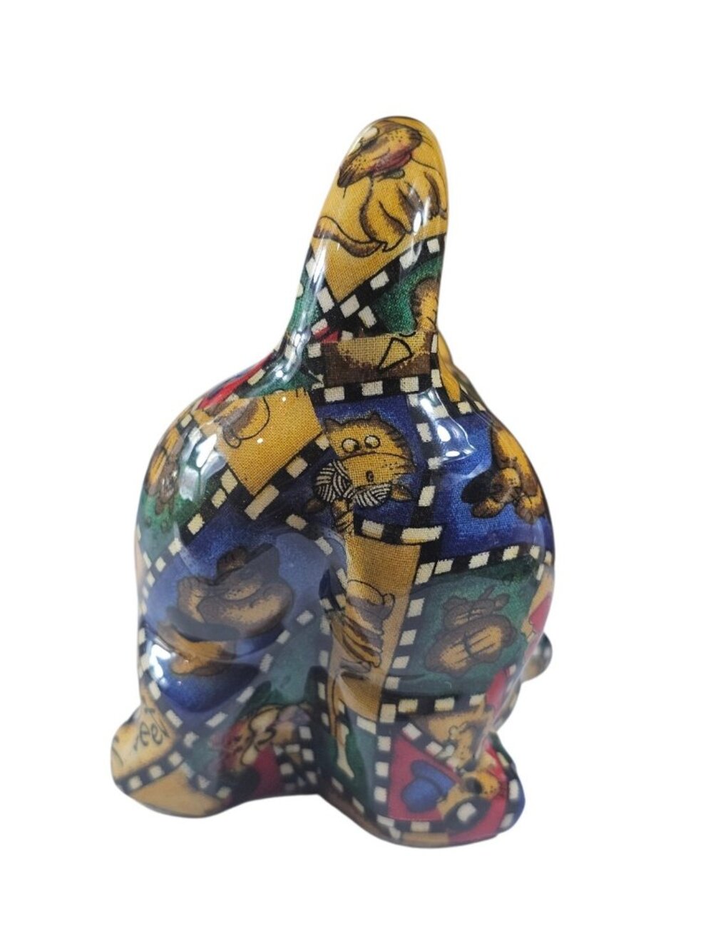 Vintage Handmade Fabric Cat Figure Folk Art Stuffed Cat Patchwork Dog Print Deco - Picture 4 of 8